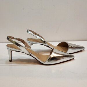 Banana Republic Metallic Silver Kitten Heel Slingback Pumps Size 7